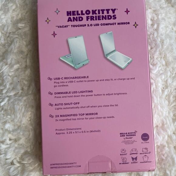 Hello Kitty & Friends Pink Vacay Touchup 2.0 LED Compact Mirror Rechargeable NEW - Picture 3 of 10